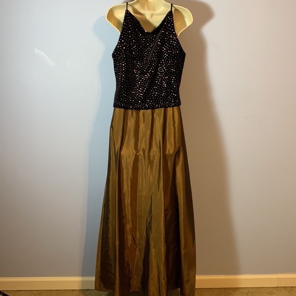 ARIANNA by Rachel Kaye formal evening gown prom black velvet top bronze skirt 12 - Picture 4 of 7